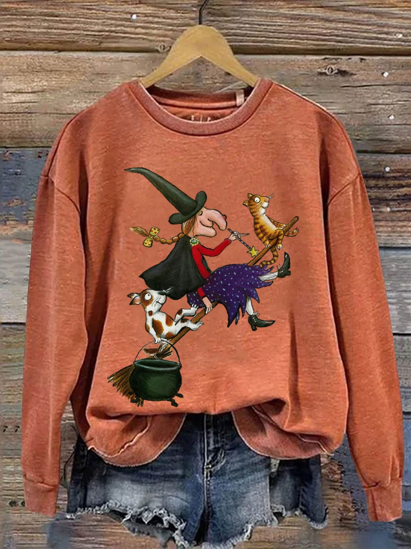 Witchs Dog Cat Halloween Art Print Casual Sweatshirt