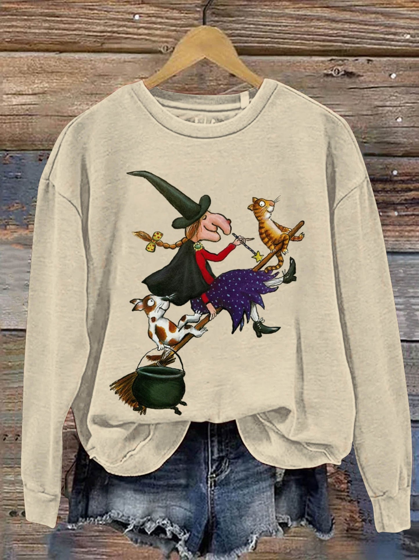 Witchs Dog Cat Halloween Art Print Casual Sweatshirt