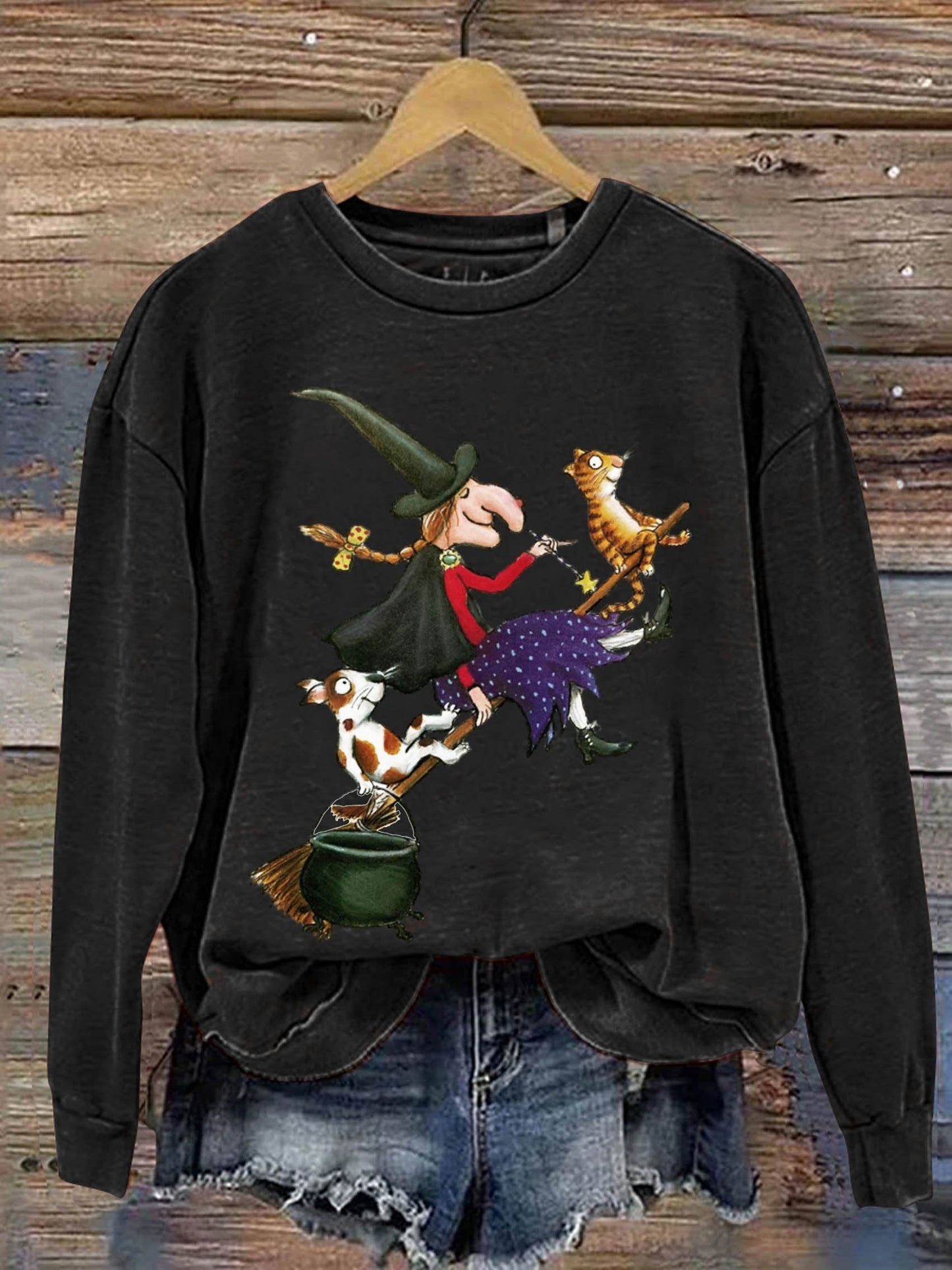 Witchs Dog Cat Halloween Art Print Casual Sweatshirt