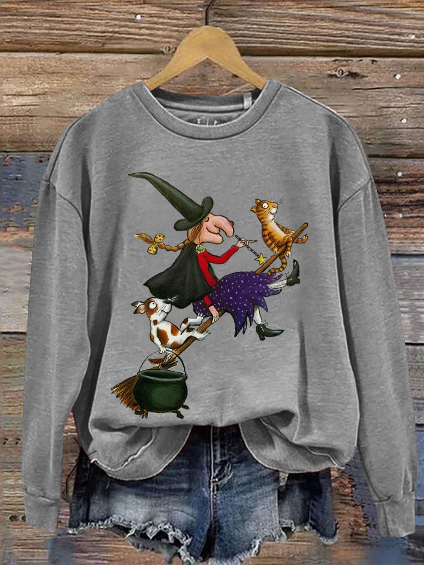 Witchs Dog Cat Halloween Art Print Casual Sweatshirt