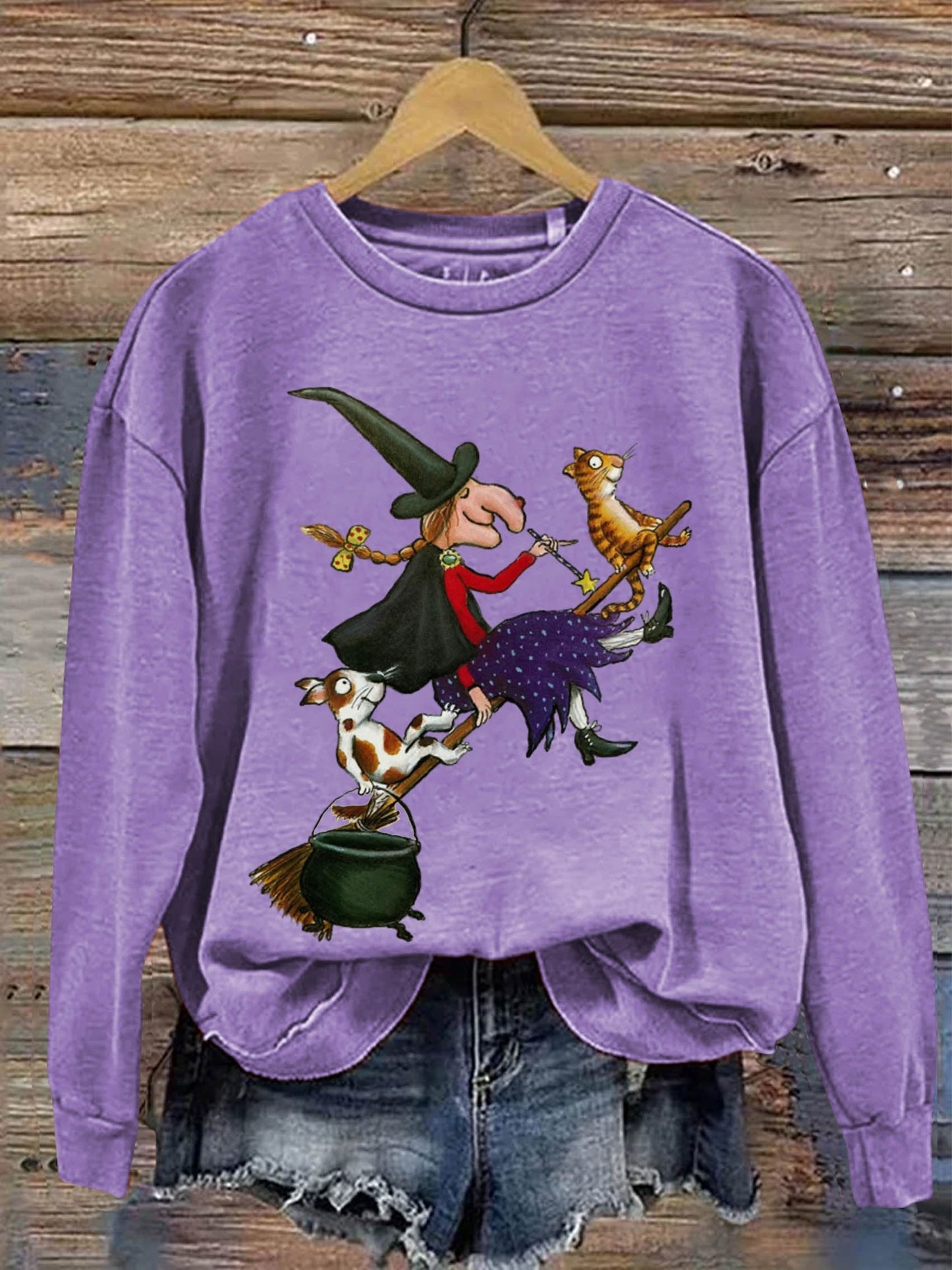 Witchs Dog Cat Halloween Art Print Casual Sweatshirt