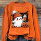 Women's Halloween Cute Ghost Print Crew Neck Sweatshirt