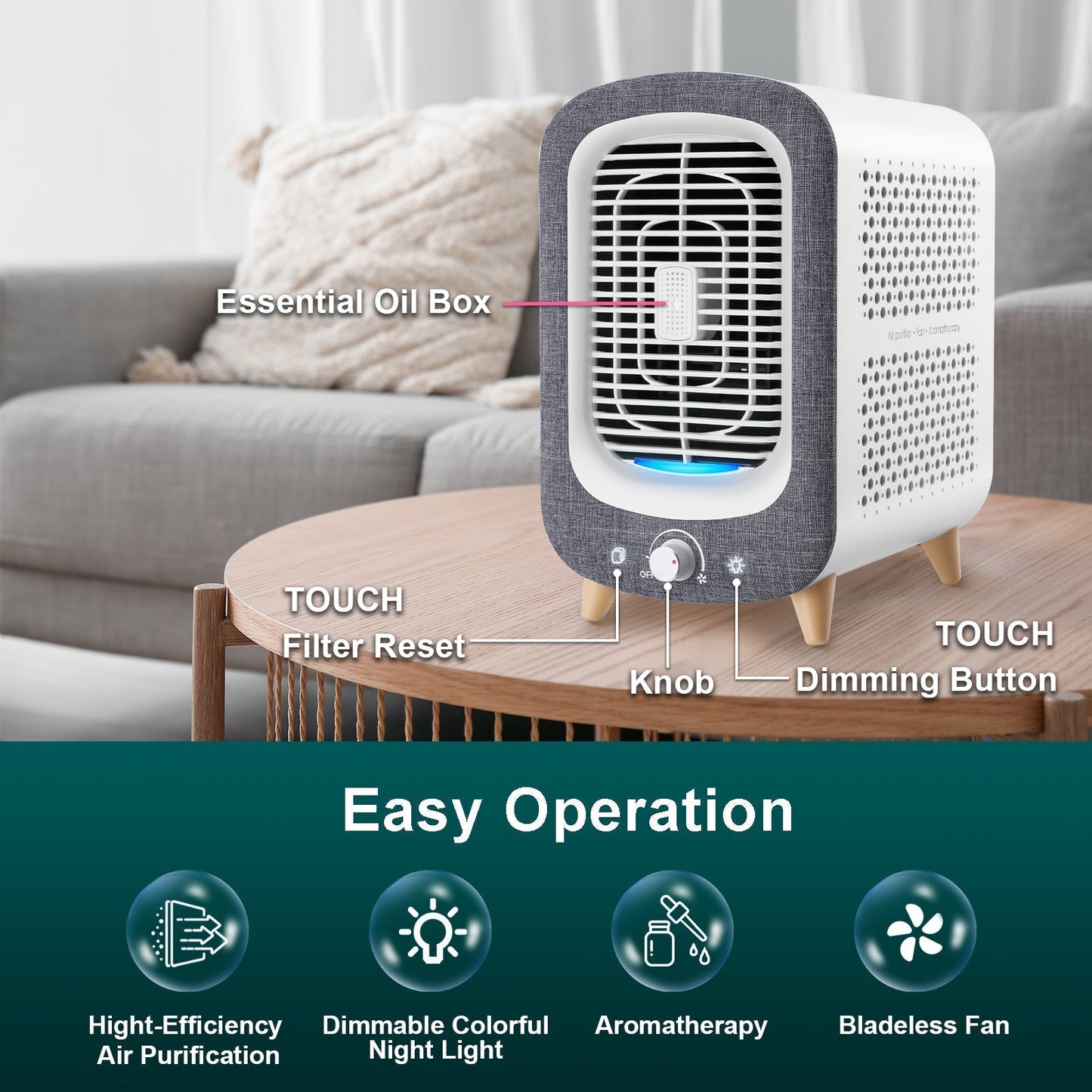 Pulini Air Purifier for Home Bedroom