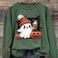 Women's Halloween Cute Ghost Print Crew Neck Sweatshirt