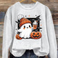 Women's Halloween Cute Ghost Print Crew Neck Sweatshirt