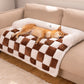 Cream Square Plaid Cozy Dog Mat Furniture Protector Cover