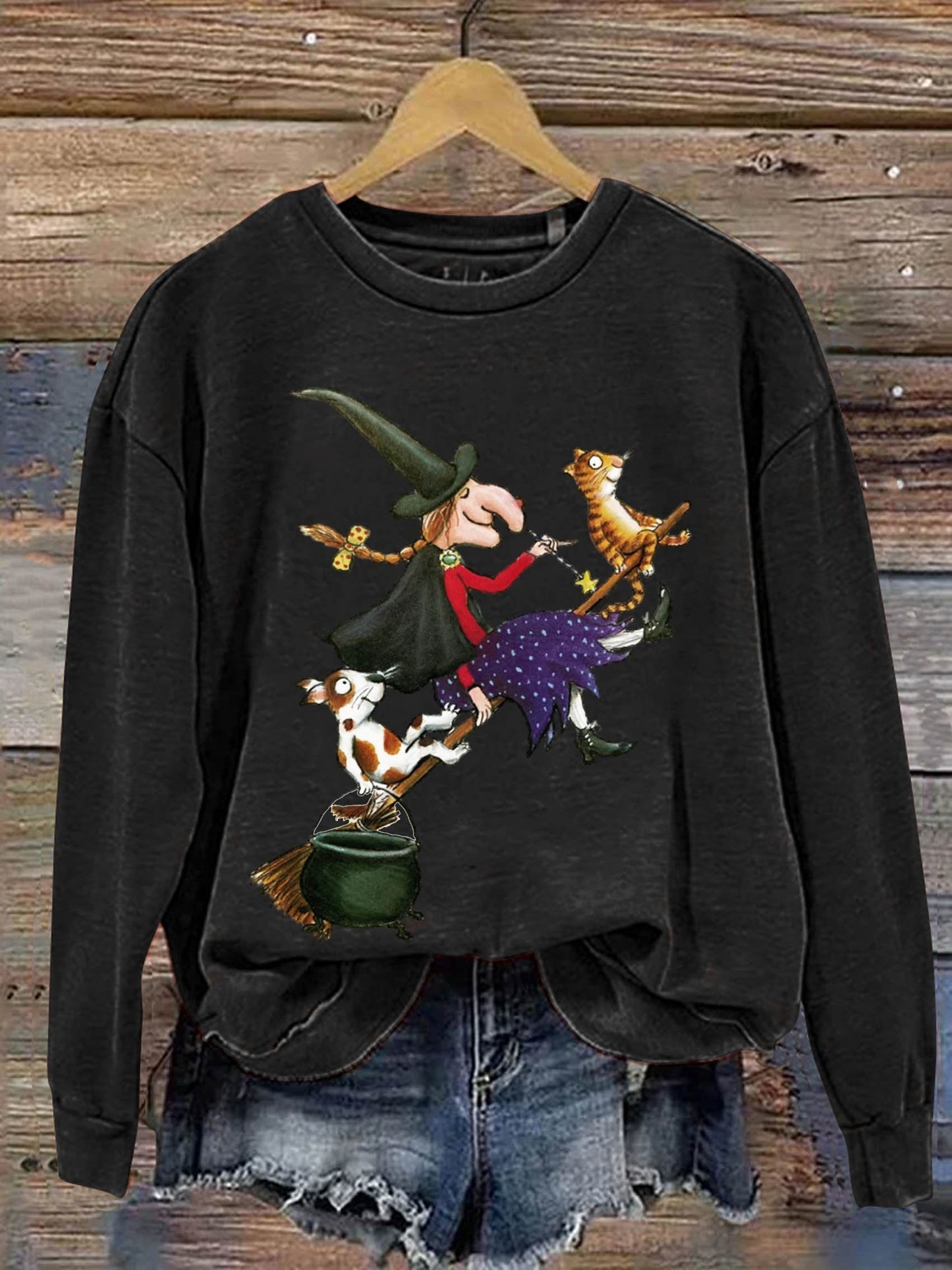 Witchs Dog Cat Halloween Art Print Casual  Sweatshirt