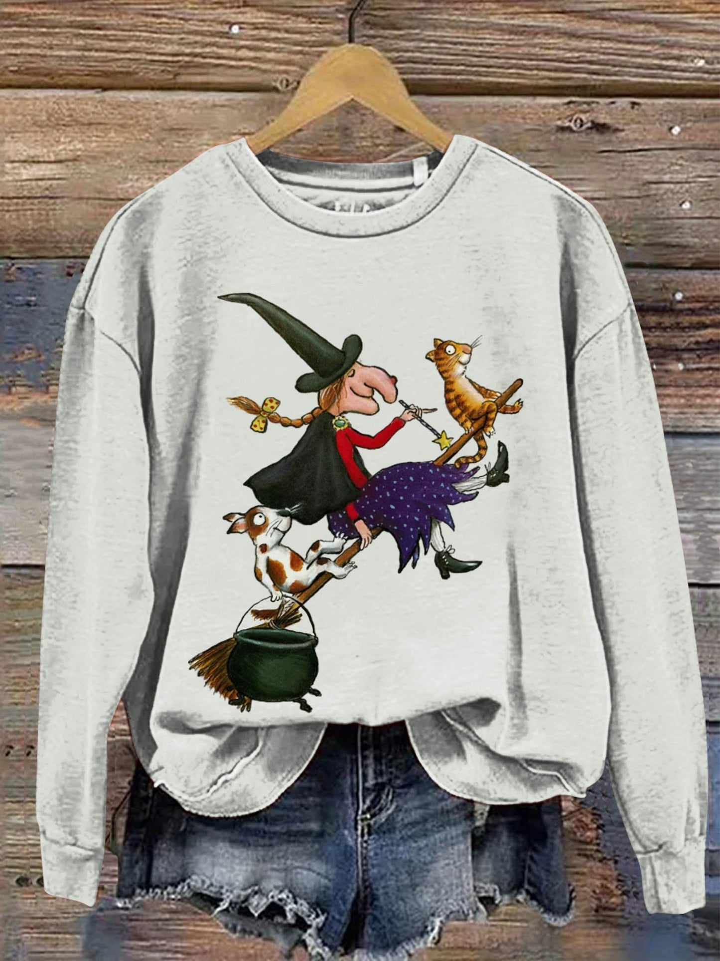 Witchs Dog Cat Halloween Art Print Casual  Sweatshirt